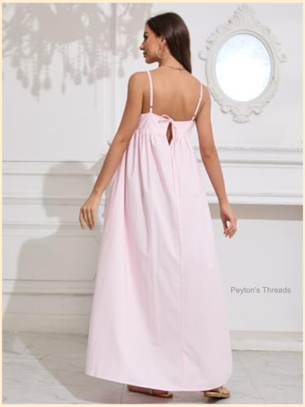 Backless Spaghetti Strap Maxi Dress with Pockets Casual Loose Cutout - Picture 2 of 6